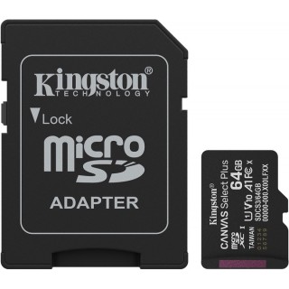 Kingston 64GB microSD Class10 A1 (V10) Canvas Select Plus Gen3 +SD adapter